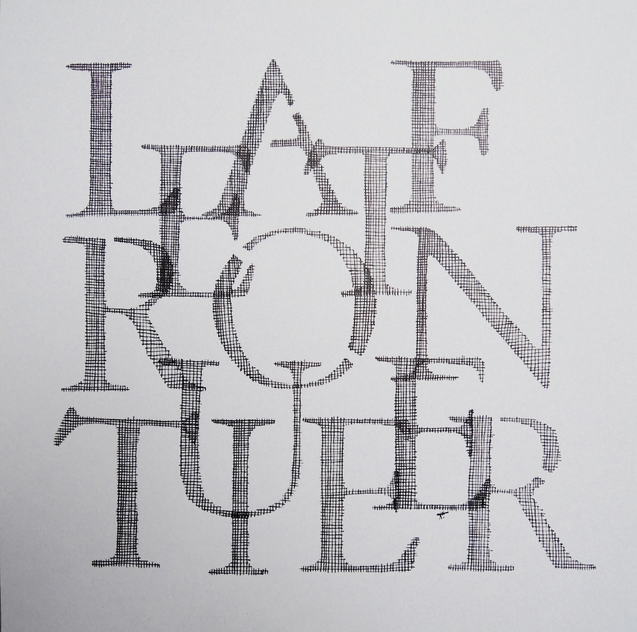 Dessin à l'encre de Chine de lettres comme emmêlées qui écrivent La frontière tue.